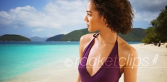Beautiful black woman standing on tropical Virgin Island